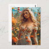 Die schöne Blondine in einem Blumenkleid Postkarte (Vorne/Hinten)