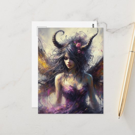 Die schöne Fee in Lila mit Hörnern Postkarte (Vorderseite/Rückseite Beispiel)