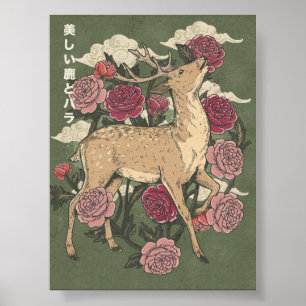 Die schöne Hirsch und Rosen Poster