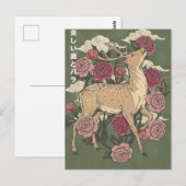 Die schöne Hirschkuh und Rosen Postkarte (Vorne/Hinten)