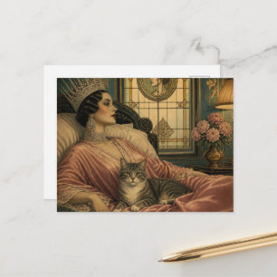Die schöne retro schlafende Königin und ihre Katze Postkarte