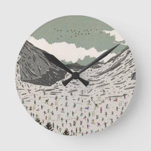 Die schöne Winter-Skilandschaft Runde Wanduhr