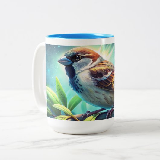 Die Schönheit der Natur: Tasse des Sparrow-Kaffees (Vorderseite Links)