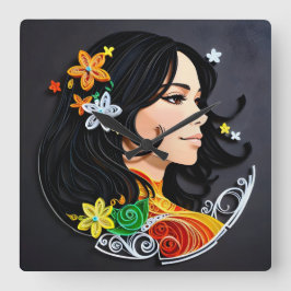 Die Schönheit einer Frau. Quadratische Wanduhr