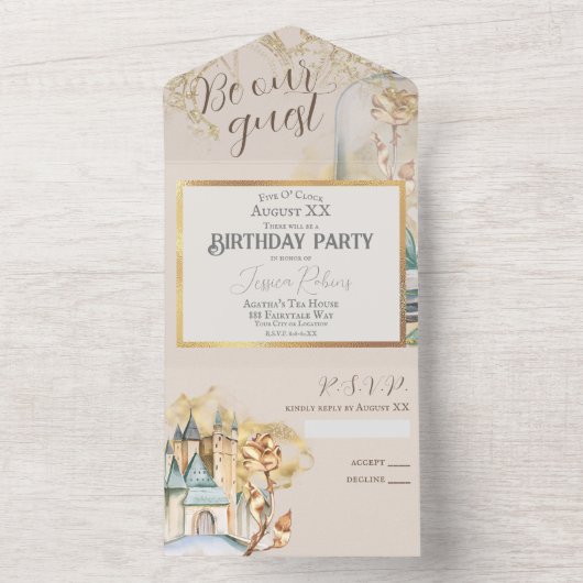 Die Schönheit und das Thema "Beast Fairy Tale" All In One Einladung (Innen Boden)