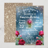 Die Schönheit und die Rote Rose der Bestie zum Geb Einladung (Vorne/Hinten)