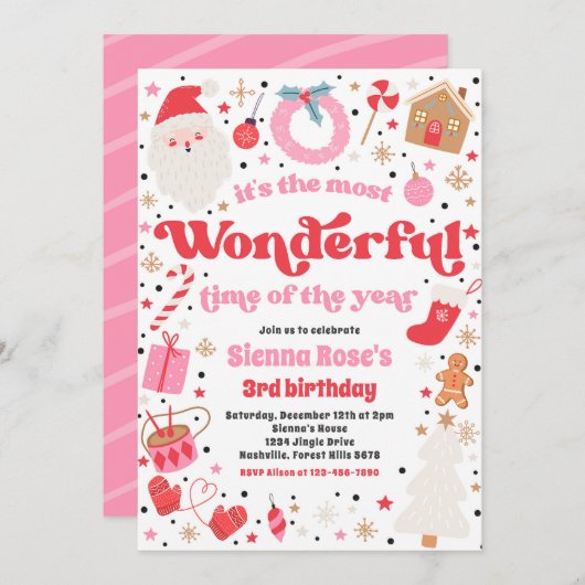 Die schönste Weihnachtsfeier in Rosa Einladung (Vorne/Hinten)