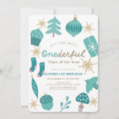 Die schönste Zeit Weihnachten Grün 1. Geburtstag Einladung (Vorderseite)