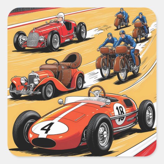 Die schönsten alten Rennwagen Quadratischer Aufkleber (Vorderseite)