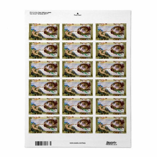 Die Schöpfung Adams durch Michelangelo Adressaufkleber (Vorne)