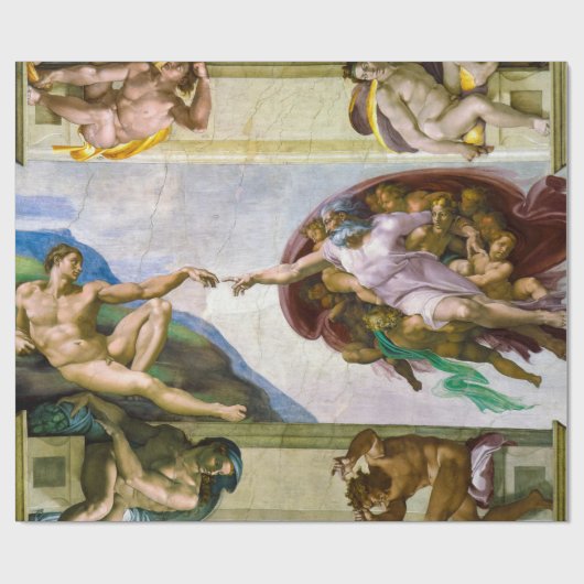 Die Schöpfung Adams durch Michelangelo Geschenkpapier (Flach)