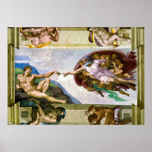 Die Schöpfung Adams durch Michelangelo Poster (Vorne)