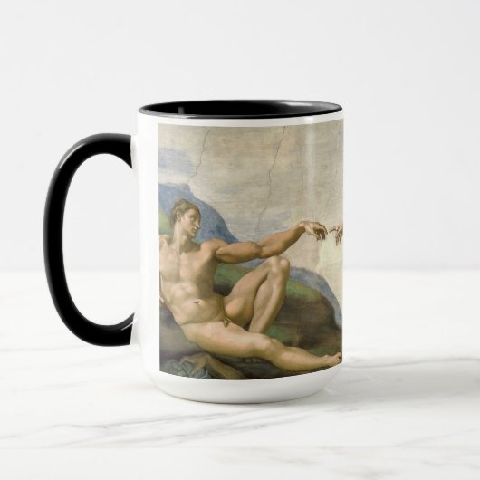 Die Schöpfung Adams durch Michelangelo Tasse (Links)