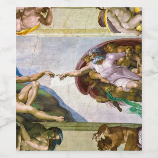 Die Schöpfung Adams durch Michelangelo Weinetikett (Einzelnes Label)