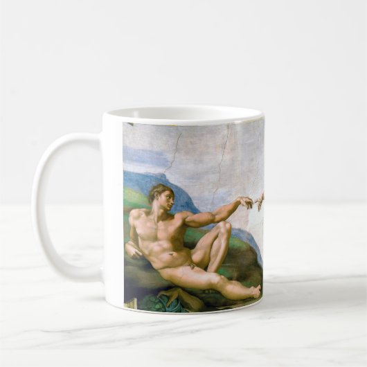 Die Schöpfung von Adam, Michelangelo, 1508-1512 Kaffeetasse (Links)