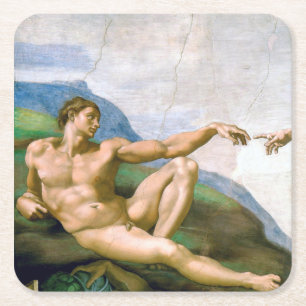 Die Schöpfung von Adam, Michelangelo, 1508-1512 Rechteckiger Pappuntersetzer