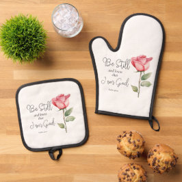 Die Schrift sei still und weiß, dass ich die Blume Ofenhandschuh & Topflappen-Set