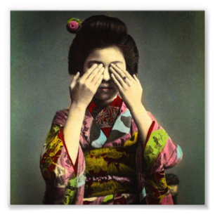 Die schüchterner Geisha-Vintage alte Japan-Hand Fotodruck