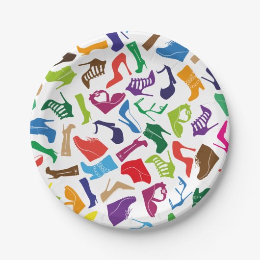 Die Schuhe der Muster-bunten Frauen Pappteller (Vorderseite)