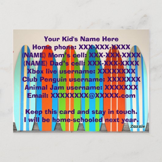 DIE SCHULE IST AUSGESCHLOSSEN! Kontaktkarte Postkarte (Rückseite)