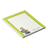 Die Schule ist cool! Frosch an ihrem Schreibtisch Notizblock (angewinkelt)