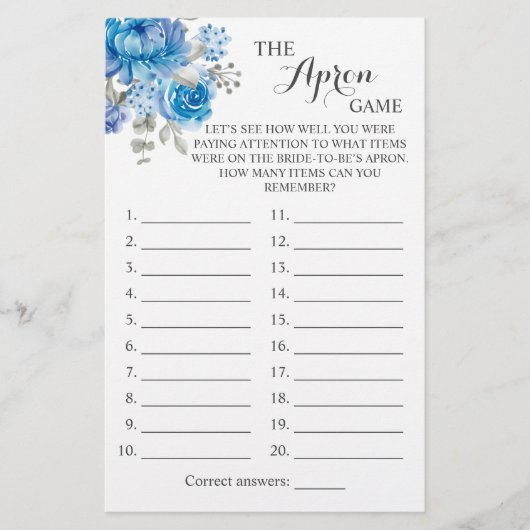 Die Schürze Dusche Blue Blume Game Card Flyer (Vorne)
