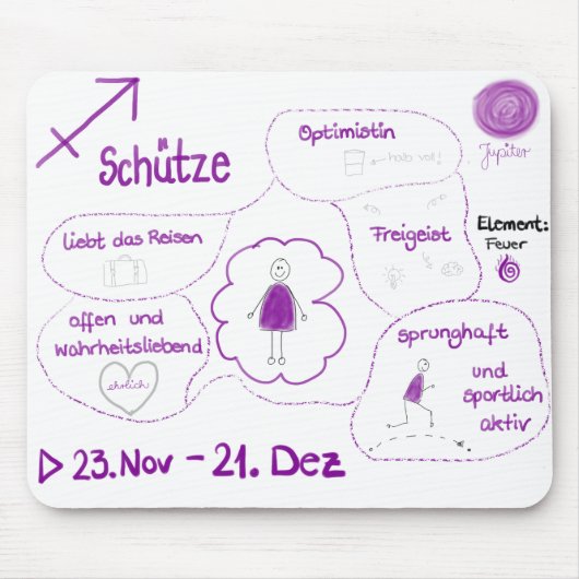die Schütze Dame - liebevoll gekritzelt Mousepad (Vorne)