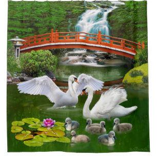 DIE SCHWAN-FAMILIE DUSCHVORHANG