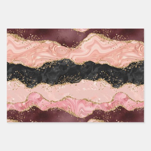 Die schwarz-rosa Sequins Agate Geschenkpapier Set (Vorderseite 3)