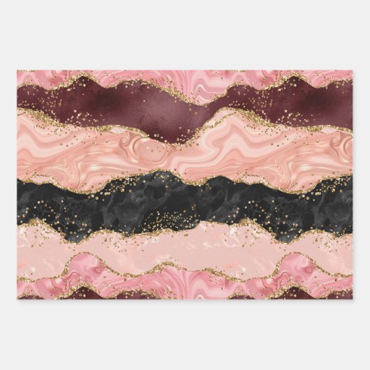 Die schwarz-rosa Sequins Agate Geschenkpapier Set (Vorderseite)