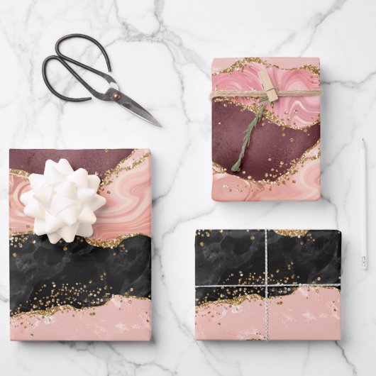 Die schwarz-rosa Sequins Agate Geschenkpapier Set (Vorderseite)