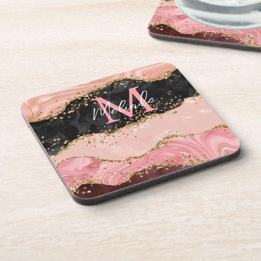 Die schwarz-rosa Sequins Agate Getränkeuntersetzer (Linke Seite)