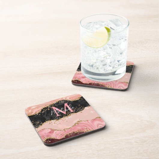 Die schwarz-rosa Sequins Agate Getränkeuntersetzer (Rechte Seite)