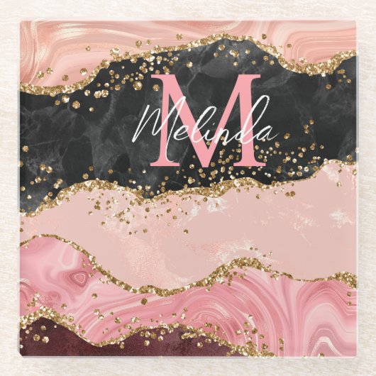 Die schwarz-rosa Sequins Agate Glasuntersetzer (Vorderseite)