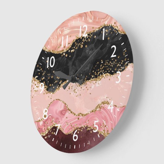 Die schwarz-rosa Sequins Agate Große Wanduhr (Winkel)