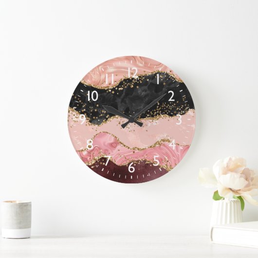 Die schwarz-rosa Sequins Agate Große Wanduhr (Zuhause)