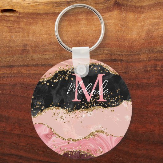 Die schwarz-rosa Sequins Agate Schlüsselanhänger (Vorderseite)