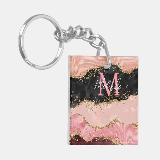 Die schwarz-rosa Sequins Agate Schlüsselanhänger (Vorderseite links)