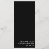 Die Schwarz-weiße Typografie-Hochzeit des Abendess Menükarte (Rückseite)