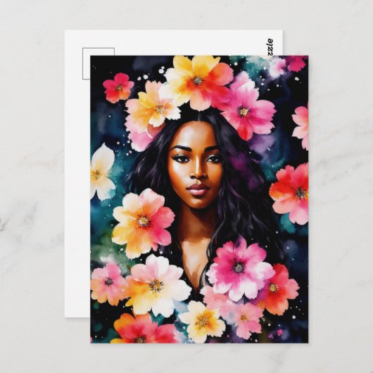 Die schwarze Frau im Wasserfarben Kunst, Dichtung Postkarte (Vorne/Hinten)