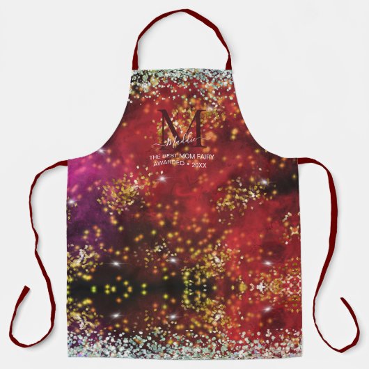 Die schwarze glatte Glattglasur, die rote, benutze Schürze (Vorderseite)