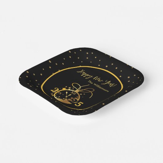 Die Schwarze goldene Uhr jedes Jahres ist glücklic Pappteller (Gewinkelt)