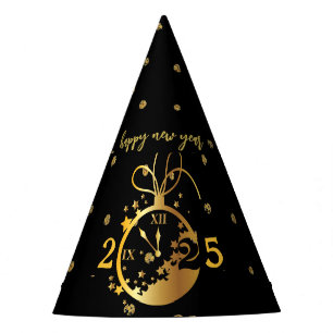 Die Schwarze goldene Uhr jedes Jahres ist glücklic Partyhütchen