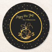 Die Schwarze goldene Uhr jedes Jahres ist glücklic Runder Pappuntersetzer (Vorderseite)