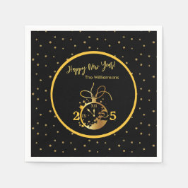 Die Schwarze goldene Uhr jedes Jahres ist glücklic Serviette