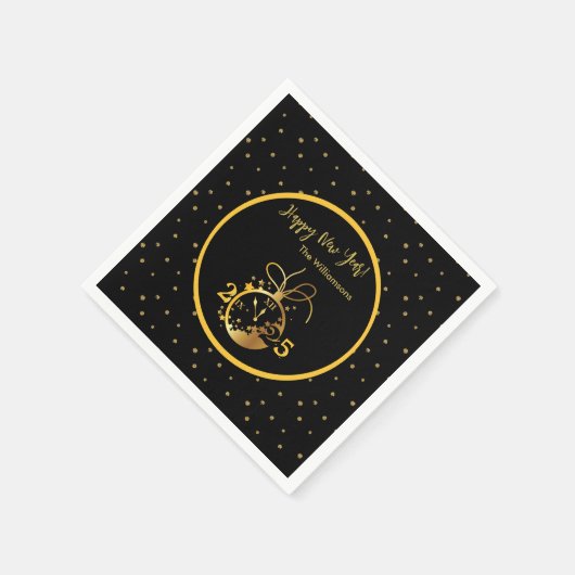 Die Schwarze goldene Uhr jedes Jahres ist glücklic Serviette (Ecke)