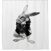 Die schwarze Kaninchenuhr Duschvorhang (Vorderseite)