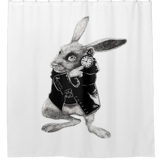 Die schwarze Kaninchenuhr Duschvorhang (Vorderseite)