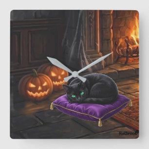 Die schwarze Katze der Vampir-Mädchen namens Mitte Quadratische Wanduhr