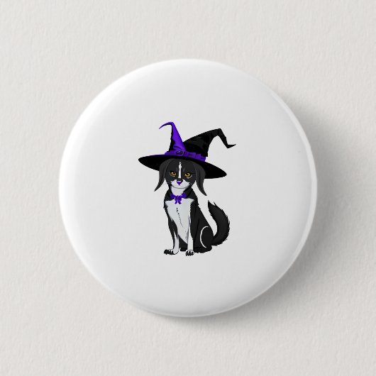 Die schwarze Katze im Halloween-Party. Aufkleber Button (Vorderseite)